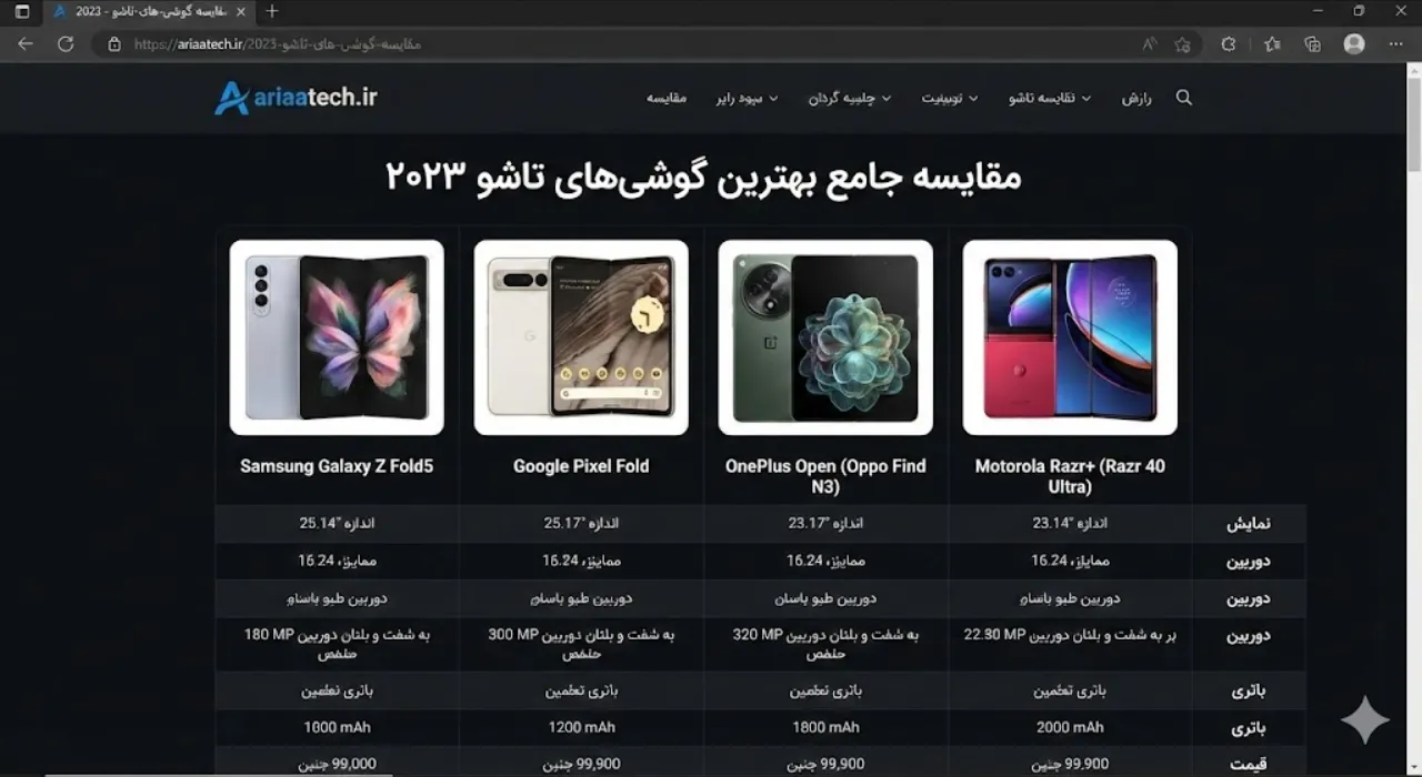 تصویر مقایسه ای گوشی های تاشو سامسونگ، هواوی و شیائومی